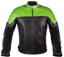 Load image into Gallery viewer, Men&#39;s MotoArt Motorcycle Racing Pro Series I Green &amp; Black Leather Jacket
