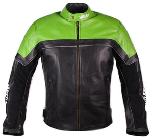 Chaqueta de cuero verde y negra MotoArt Motorcycle Racing Pro Series I para hombre