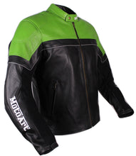 Load image into Gallery viewer, Men&#39;s MotoArt Motorcycle Racing Pro Series I Green &amp; Black Leather Jacket
