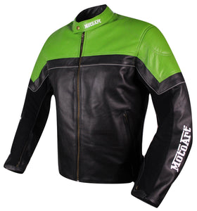 Chaqueta de cuero verde y negra MotoArt Motorcycle Racing Pro Series I para hombre