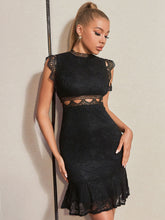 Load image into Gallery viewer, Scalloped Lace Mock Neck Fishtail Dress
