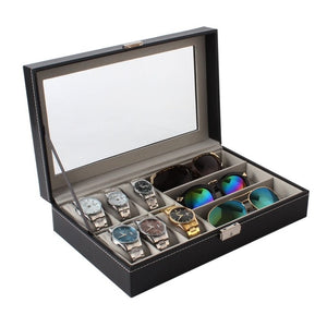 PU Leather 6+3 Grids Watch Holder Storage Case