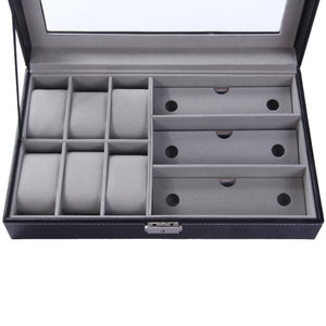 PU Leather 6+3 Grids Watch Holder Storage Case