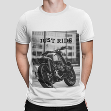 Cargar imagen en el visor de la galería, Camiseta de algodón grueso con la frase &quot;Just Ride&quot; en moto
