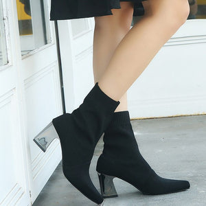 Slip-On Boots Female High Heel  Boots Women