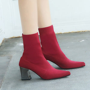 Slip-On Boots Female High Heel  Boots Women