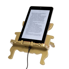 Load image into Gallery viewer, Gold Throne Book/Tablet Holder With Charger Slot
