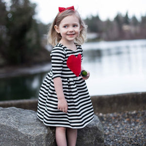 Girls lovely Heart Shaped Striped Dress