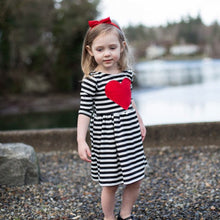 Load image into Gallery viewer, Girls lovely Heart Shaped Striped Dress
