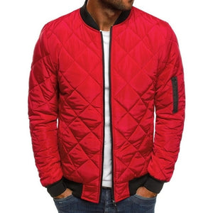 Chaqueta informal de invierno con cremallera frontal y cintura media en forma de rombos para hombre