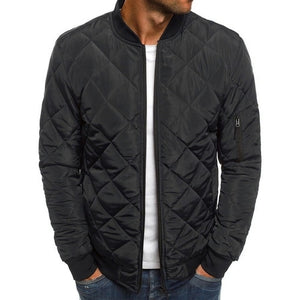 Chaqueta informal de invierno con cremallera frontal y cintura media en forma de rombos para hombre