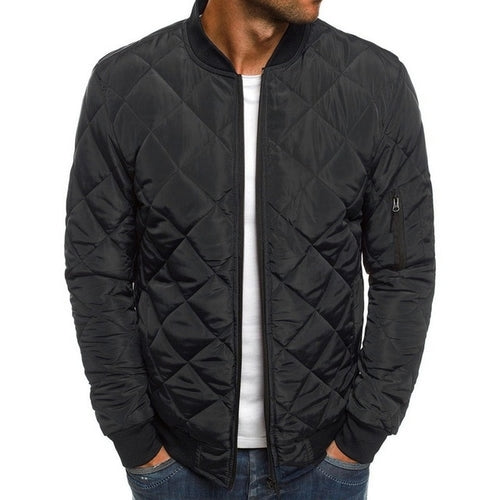 Men's Casual Trendy Rhombus Winter Zip Front  Mid Waist Jacket