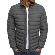 Cargar imagen en el visor de la galería, Chaqueta informal de invierno con cremallera frontal y cintura media en forma de rombos para hombre
