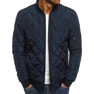 Chaqueta informal de invierno con cremallera frontal y cintura media en forma de rombos para hombre