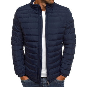 Chaqueta informal de invierno con cremallera frontal y cintura media en forma de rombos para hombre