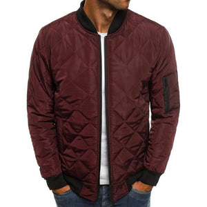 Chaqueta informal de invierno con cremallera frontal y cintura media en forma de rombos para hombre