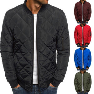 Chaqueta informal de invierno con cremallera frontal y cintura media en forma de rombos para hombre