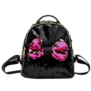 Girls Bow Tie Small Sequins Backpack