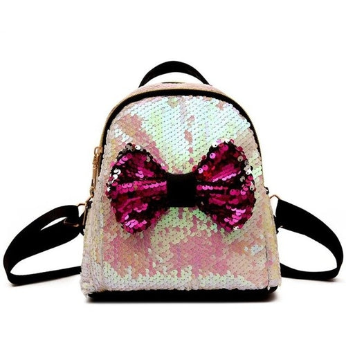 Girls Bow Tie Small Sequins Backpack