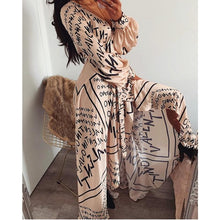 Load image into Gallery viewer, Letter Print Boho V-neck Long Dress Slit Maxi Dress
