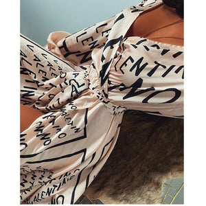 Letter Print Boho V-neck Long Dress Slit Maxi Dress