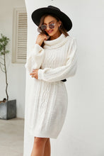 Load image into Gallery viewer, Mixed Knit Turtleneck Lantern Sleeve Sweater Dress
