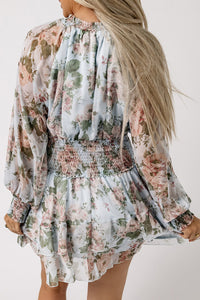 Floral Smocked Waist Layered Mini Dress