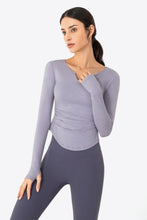 Load image into Gallery viewer, Thumbhole Long Sleeve Pleated Detail Notched Sports Top
