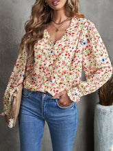 Load image into Gallery viewer, Floral Frill Trim V-Neck Flounce Sleeve Blouse
