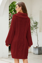 Load image into Gallery viewer, Mixed Knit Turtleneck Lantern Sleeve Sweater Dress
