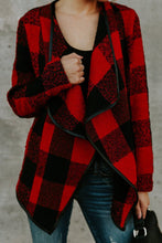 Load image into Gallery viewer, Women&#39;s Plaid Long Sleeve Asymmetric Collar Open Front Coat
