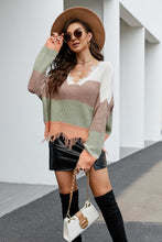 Load image into Gallery viewer, Striped Fringe Trim V-Neck Sweater
