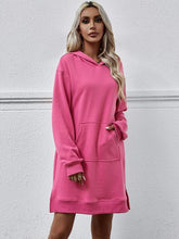 Load image into Gallery viewer, Slit Long Sleeve Hooded Dress with Pocket
