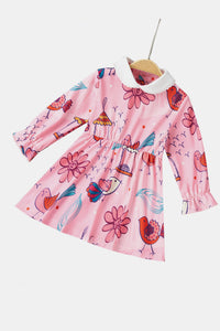 Baby Girl Bird Print Collared Dress