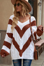 Load image into Gallery viewer, Chevron Cable-Knit V-Neck Tunic Sweater
