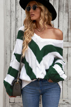 Load image into Gallery viewer, Chevron Cable-Knit V-Neck Tunic Sweater
