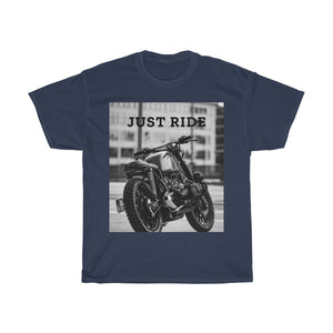 Camiseta de algodón grueso con la frase "Just Ride" en moto