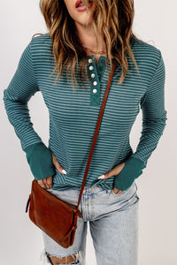 Striped Quarter-Snap Thumbhole Sleeve Top