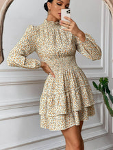 Load image into Gallery viewer, Floral Ruffle Collar Smocked Waist Layered Dress
