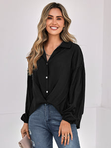 Johnny Collar Buttoned Dropped Shoulder Top