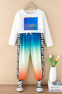 Girls Letter Print T-Shirt and Gradient Pants Set