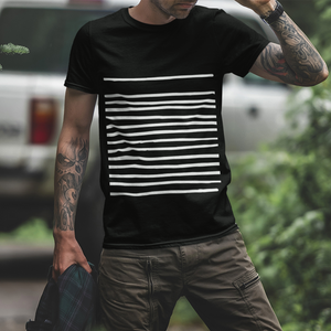 Camiseta negra de algodón suave con líneas para hombre 