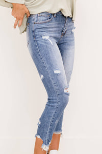 RISEN Simone High Rise Distressed Raw Hem Skinny Jeans