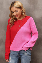 Load image into Gallery viewer, Two-Tone Round Neck Dropped Shoulder Sweater
