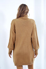 Load image into Gallery viewer, Openwork Turtleneck Long Sleeve Sweater Dress
