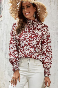 Floral Smocked Frill Neck Blouse