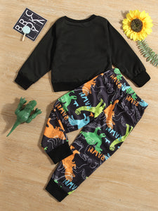 Conjunto de sudadera y pantalón con estampado de dinosaurio para niños