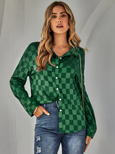 Checkered Curved Hem Shirt