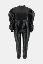 Load image into Gallery viewer, Plus Size Puff Sleeve Spliced Top and Drawstring Waist Joggers Set
