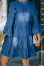 Load image into Gallery viewer, Flare Sleeve V-Neck Tiered Denim Dress
